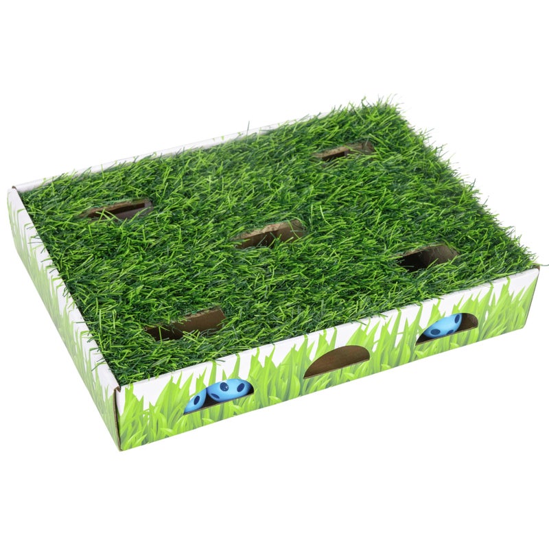 Catstages Grass Patch Hunting Box - Interactive Indoor Cat Toy with Faux Grass & 3 Jingle Balls - Encourages Exercise, Mental Stimulation & Natural Hunting Instincts - Image 1